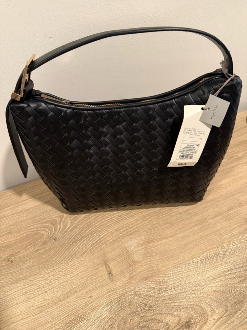 a new day Black Woven Shoulder Bag with Gold Hardware